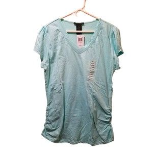 Grace Elements Aqua Blue Short Sleeve Ruched Double V-Neck Tee Size XXL 2X